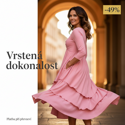 bulgaranest Vrstevene midi saty se srdickovym akcentem | Vysoky pas | A-strih | S-3XL | 9 barev