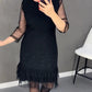✨ Elegancja z Klasą | Dámské midi šaty s krystalky, kulatý výstřih