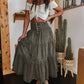 👗 Džínová maxi sukně – vysoký pas, vrstvená, áčkového střihu, s knoflíky vpředu ✨
