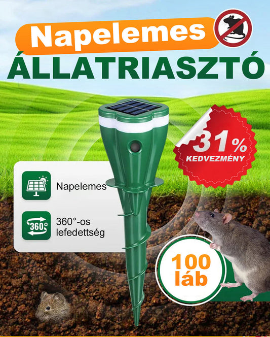 🌞 Napenergiával működő ultrahangos riasztó，Spirál dizájn, vízálló / Elűzi az egereket, madarakat, kígyókat stb.– Raktáron & Utánvétes 🐕🦌