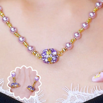 💜✨ Elegáns ibolyalila gyöngy nyaklánc csillogó mágneses kristálygolyóval