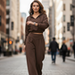 ✨ Flattering 2-Piece Style | Women's Cropped V-Neck Hoodie & High V-Waist Wide-Leg Pants Set