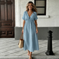 🌸 Dámské midi šaty s výstřihem do V a vázáním vpředu – ideální letní outfit