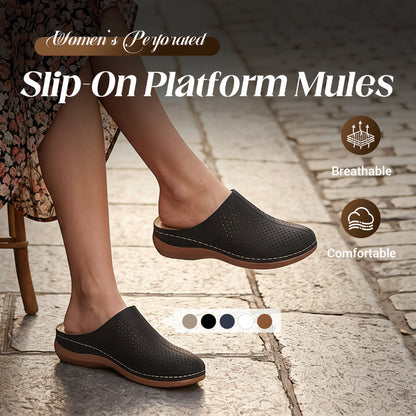 👡 Dámské perforované platformové muly – nazouvací, pohodlné, elegantní 🌿