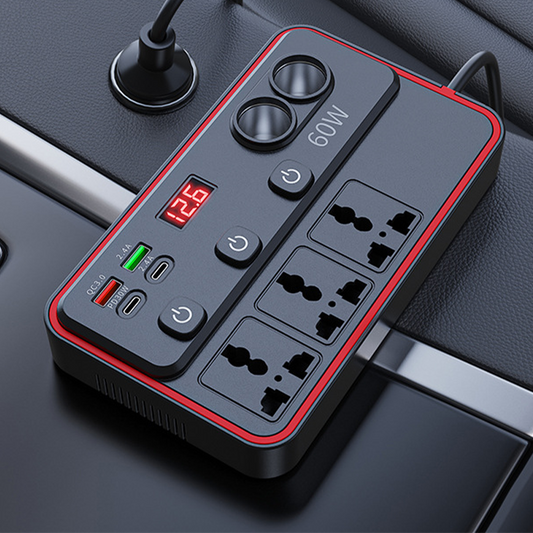 🚗Többfunkciós autós töltő hálózati csatlakozókkal és USB-vel🔌