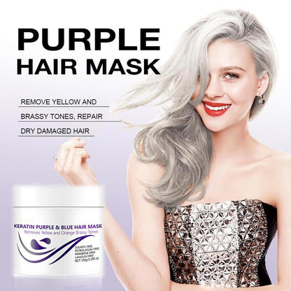 💜Purple Keratin Hair Mask 💜- Locks Color & Neutralizes Brass & Yellow Tones For Blonde Silver Gray Highlighted Hair