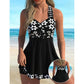 Lorrvek Dámská sada plavek Tankini | Květinový potisk + Boy Shorts | S–4XL | Pláž a bazén léto