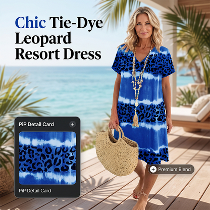 Dámské ležérní šaty s tie-dye leopardím vzorem a V-výstřihem