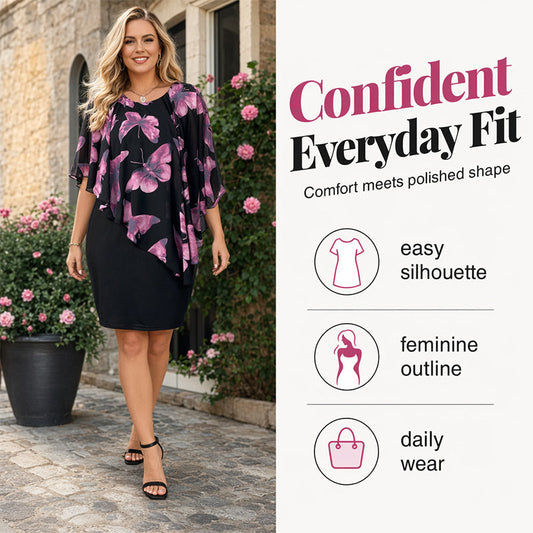 Dámské šaty s květinovým potiskem a pelerínou, bodycon střih