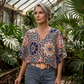 🌿👚Dámská halenka s výstřihem do V, bohémský potisk, letní volný střih