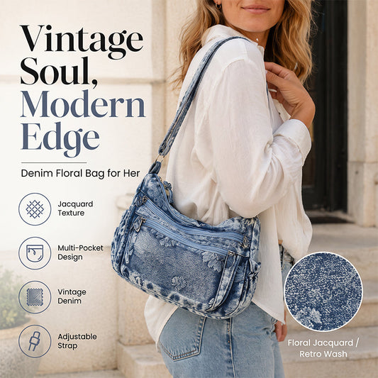 Retro květinový žakárový denim crossbody kabelka
