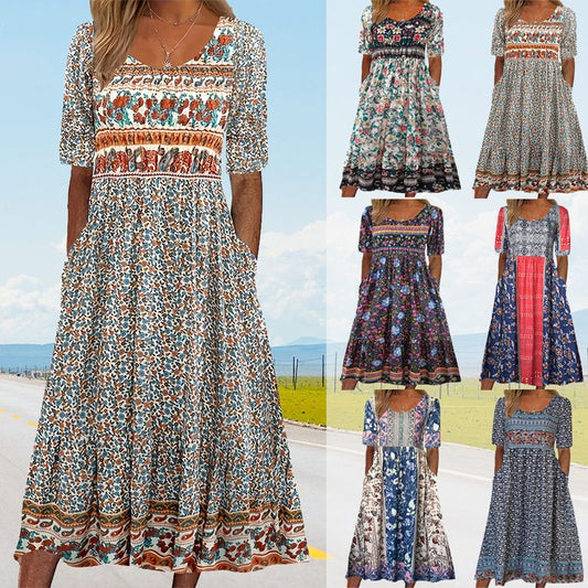 Dámské elegantní boho šaty s potiskem