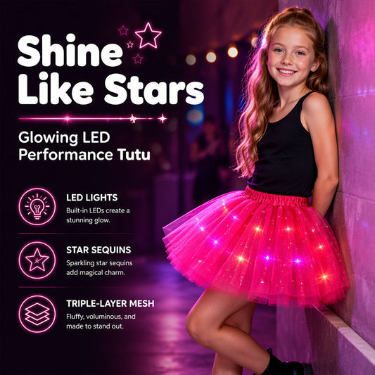 Lorrvek LED Tutu sukně s flitry | Třívrstvý tyl + elastický pas | Děti 3–8 let & Dospělé | Oslava a tanec