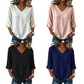 👚 Dámská ležérní halenka s výstřihem do V a 3/4 rukávem — lehký splývavý top | volný střih