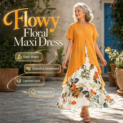 Dámské vrstvené šaty s květinovým potiskem – volný střih, boho styl – M–5XL – léto / pláž