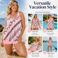 Dámské plavky pro větší velikosti dvoudílné s sukní a kraťasy potištěný tankini set