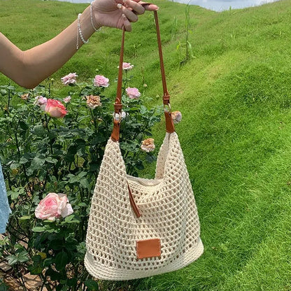 🌴Pletená taška Horká novinka 49% sleva👜Prostorný letní nezbytnost🛍️ Béžová pletená taška, prostorná |
