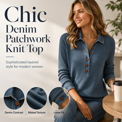✨🛍️Nový drop – Džínový a pletený patchwork top – Volný střih a prémiová elasticita pro celodenní pohodlí