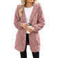 Hooded Fluffy Fleece Cardigan, Textured Check Pattern Open Front Coat with Pockets