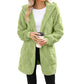 Hooded Fluffy Fleece Cardigan, Textured Check Pattern Open Front Coat with Pockets