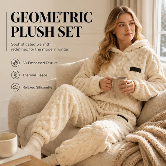🌸Plus-Size Volný Střih, Více Sezón🧥 Dámská Geometrická Plyšová Termo Sada – S-5XL & Jaro/Podzim/Zima ✨
