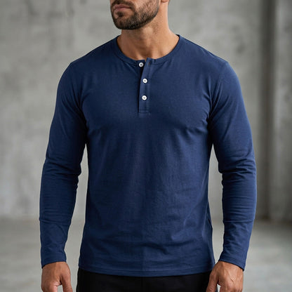 ✨ Snadné každodenní pohodlí | Pánská klasická košile Henley s dlouhým rukávem