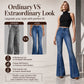 ✨ Výrazný denim styl | Dámské džíny s vysokým pasem a nýtovými detaily, střih do zvonu
