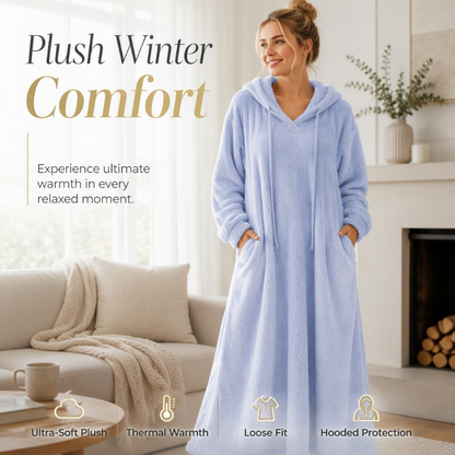 ❄️ Útulné zimní pohodlí | Dámské plyšové maxi domácí šaty s kapucí