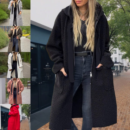 Dámský trendy zipový kabát s kapucí a kapsami