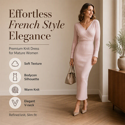 👗✨Dámské elegantní zavinovací šaty s výstřihem do V, žebrovaný úplet
