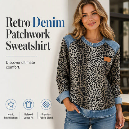 🐆 Retro Statement Styl | Dámský sweatshirt s leopardím vzorem a džínovými záplatami