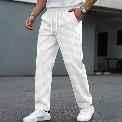 👖 Pull On & Go | Pánské kalhoty s vafleovou strukturou, stahovací šňůrkou a rovným střihem