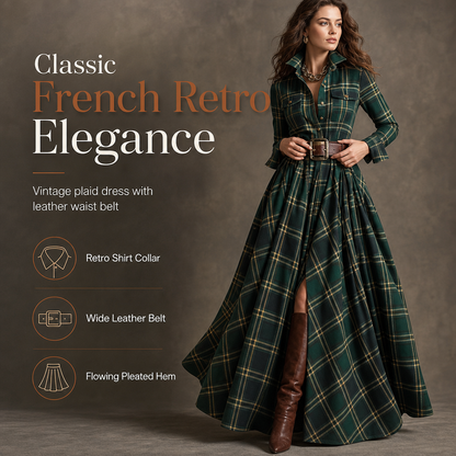 Plus Size Dámské francouzské vintage kostkované šaty s nepravidelným lemem a zeštíhlujícím designem