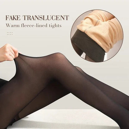 👗✨Bezvadné nohy falešné průsvitné teplé plyšové elastické punčocháče✨