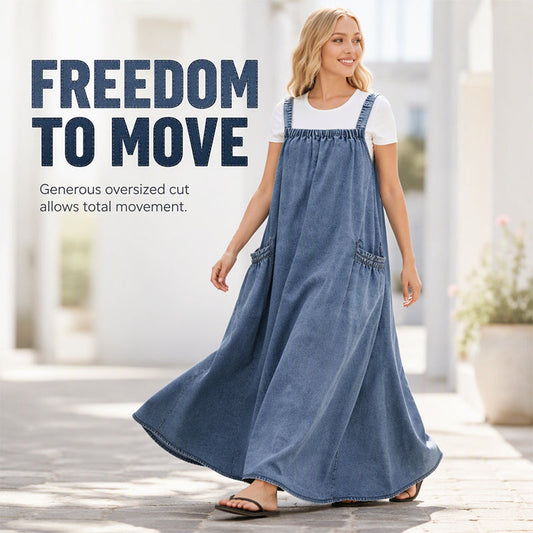 Dámské oversized casual denimové šaty na ramínka maxi