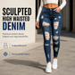Dámské džíny s vysokým pasem, roztrhané, skinny, distressed, strečové denimové kalhoty