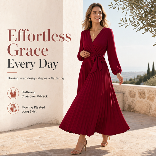 👗✨Dámské elegantní maxi šaty s překříženým výstřihem do V a plisováním✨