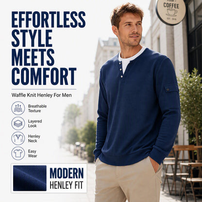 Pánský vaflový pletený top Henley s imitací dvoudílného provedení