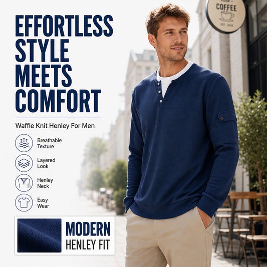 Pánský vaflový pletený top Henley s imitací dvoudílného provedení