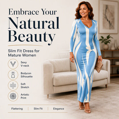 ✨ Potisk s nápisem | Dámské dlouhé bodycon šaty s dlouhým rukávem