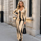 ✨ Potisk s nápisem | Dámské dlouhé bodycon šaty s dlouhým rukávem