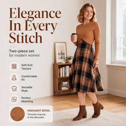 🍂 Novinka Top volba ✨ Dámská kostkovaná dvoudílná souprava – Šik styl & snadná elegance 🤎