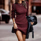 Dámské žebrované pletené bodycon šaty s kulatým výstřihem
