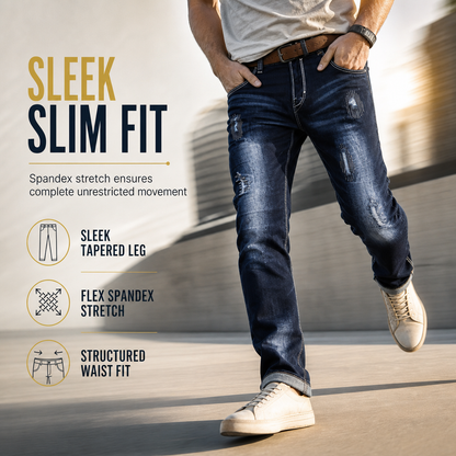 👖 Odolné strečové | Pánské slim-fit džíny s roztrženým denimem