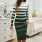 Dámské dlouhé rukávy pruhované bodycon pletené šaty