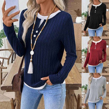 💰  👚 Teplé, měkké, dlouhé rukávy, pletené tričko pro ženy – pohodlné, univerzální a ideální pro chladné dny a každodenní nošení. ✨