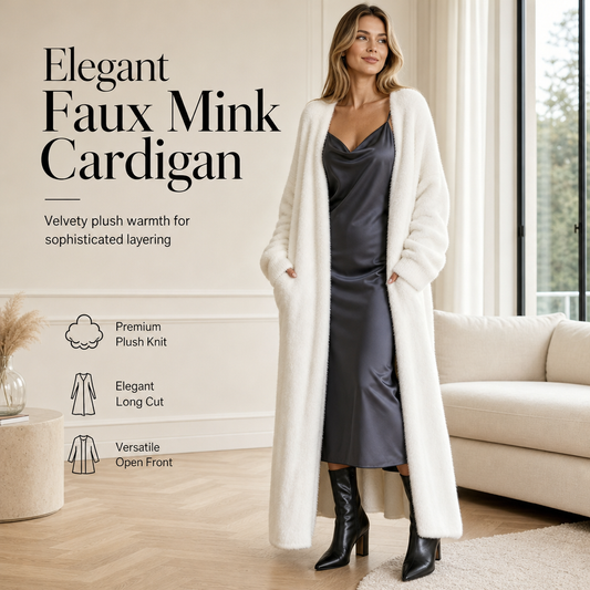 Dámský dlouhý kardigan z umělé mink fleecu, nadýchaný oversized pletený kabát na podzim a zimu