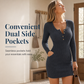 Dámské podzimní zimní jednobarevné dlouhé rukávy slim fit bodycon šaty s knoflíky