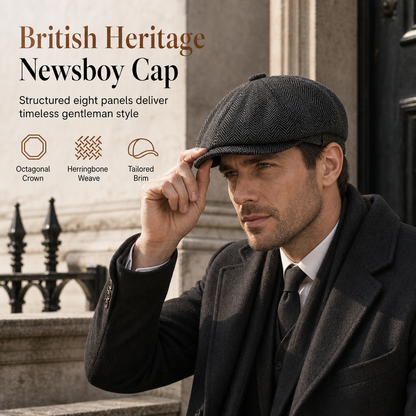 Vintage britská novinářská čepice pro muže a ženy klasická ležérní plochá čepice osmihranný baret