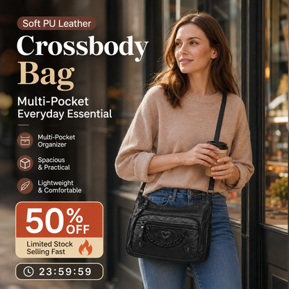 💐50% SLEVA! 🔥🎁Dámská měkká crossbody kabelka z PU – Mnoho kapes pro dokonalou organizaci 👜🔑【Limitovaná nabídka】